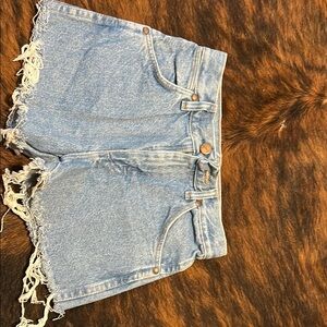 Wrangler Blue Jean Shorts with Distressed Hem